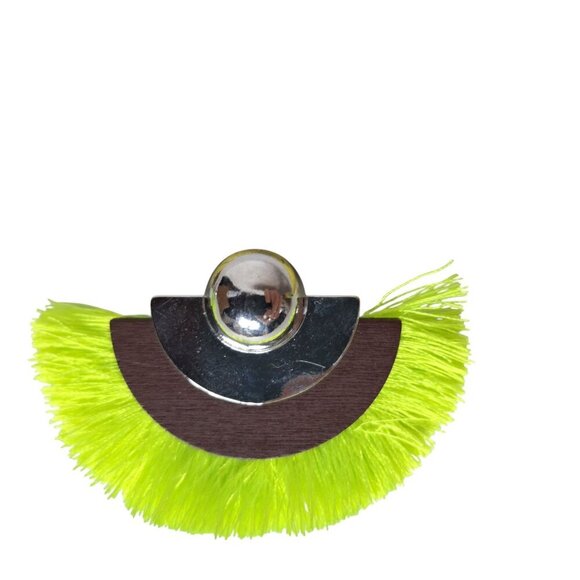 Fringe Neon Yellow Half Moon Earrings Jewelry - Picture 3 of 4